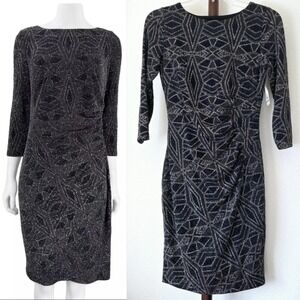 NWT Anne Klein Women's Sz 6 Sequin Party Midi Dress Round Neck Evening Cocktail